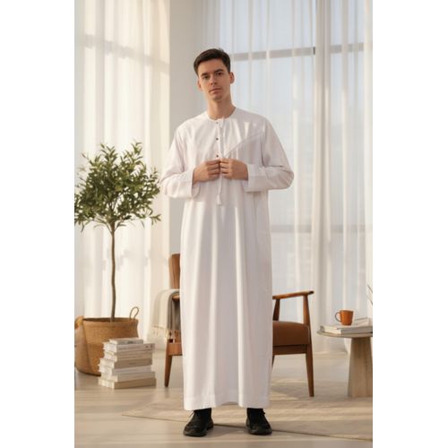 Weißes Eid-Jubba-Gewand für Herren, Djellaba, Ramadan, Eid, Thobe, LFS-HM11