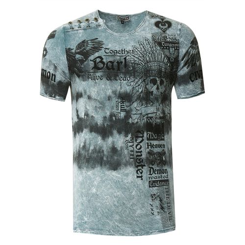 T-shirt in kleur met voorkant in tie-dye batik en bedrukking