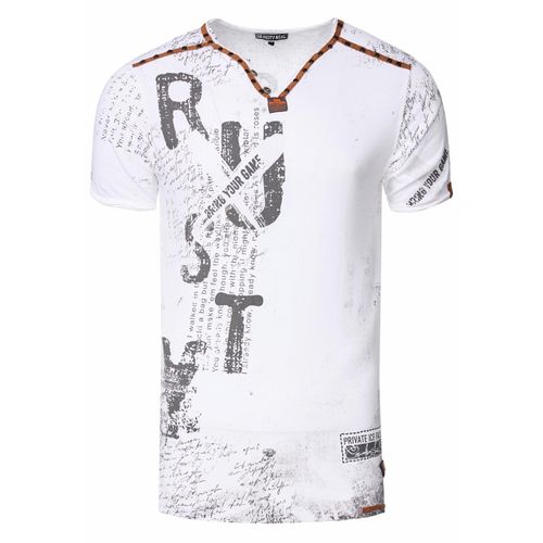 T-shirt met V-hals, suède details en een patroon van klinknagels