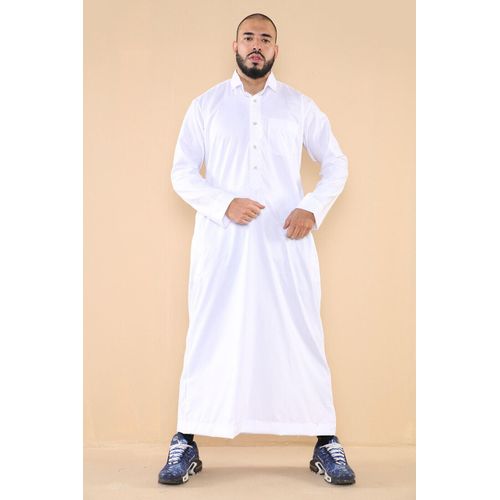 Mens witte Thobe Jubba Saudi Ramadan Eid islamitische Kaftan Kaudara Arabische Jubbah