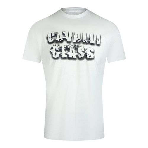 Cavalli Class - T-shirt In Gebrochenem Weiß Mit Auffälligem Logo In Rauchoptik