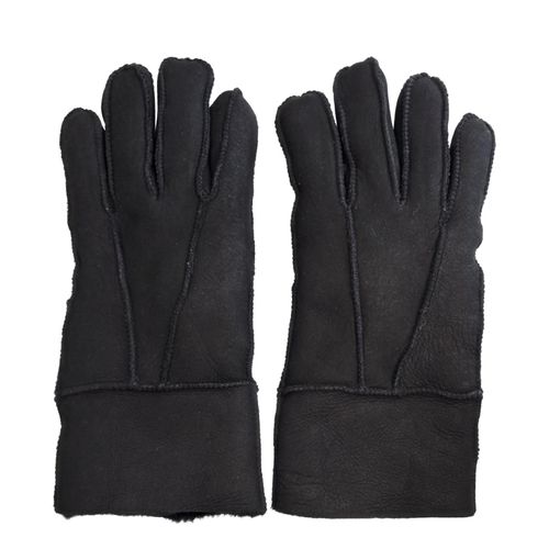 Unisex zwarte schapenvacht suède handschoenen met oprolbare/neerwaartse manchetten