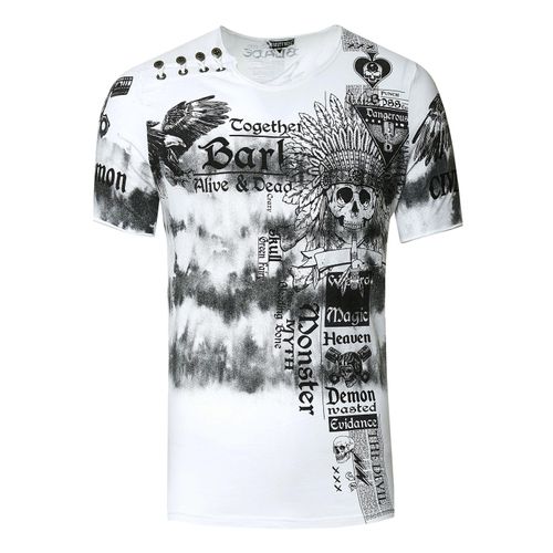 T-shirt in kleur met voorkant in tie-dye batik en bedrukking