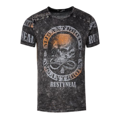 Gewassen T-shirt met knoopsluiting aan de zijkant en een doodshoofdprint