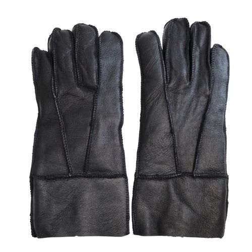 Unisex zwarte schapenvacht leren handschoenen met oprolbare/neerwaartse manchetten