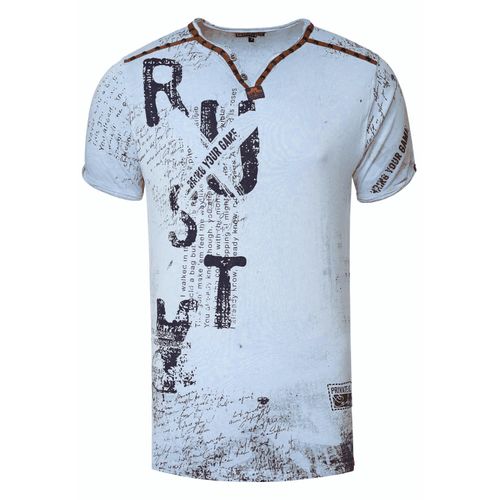 T-shirt met V-hals, suède details en een patroon van klinknagels
