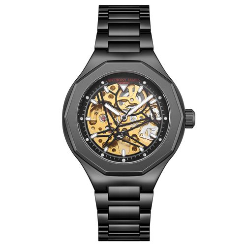 Met de hand gemonteerd, limited edition Sports Skeleton Black-horloge van Anthony James - garantietermijn van 5 jaar