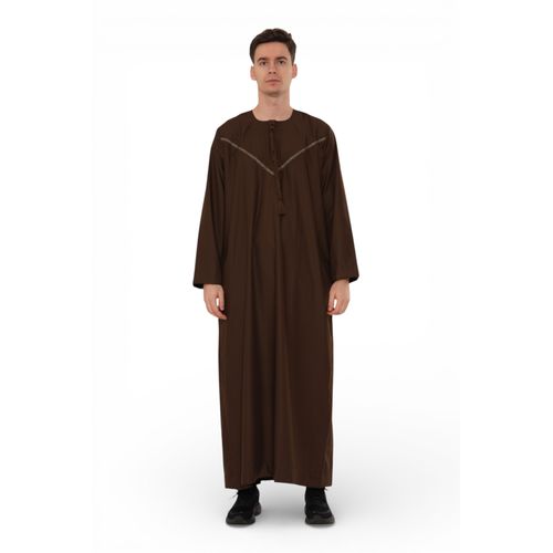 Heren Eid Bruin Marokkaanse Thobe Robe Djellaba Ramadan Eid Jubba- HM10