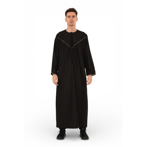 Heren Ramadan Zwart Marokkaanse Jubba Robe Djellaba Eid Thobe - TT-007