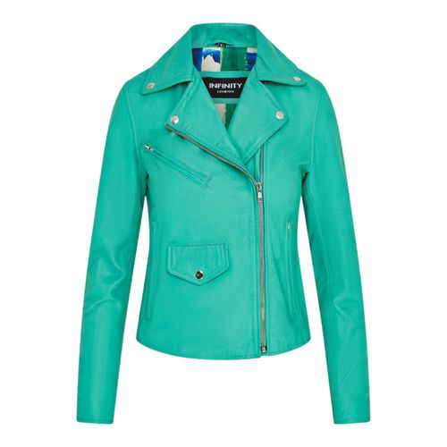 Dames Aqua Blue Classic Brando Biker leren jack - Broome