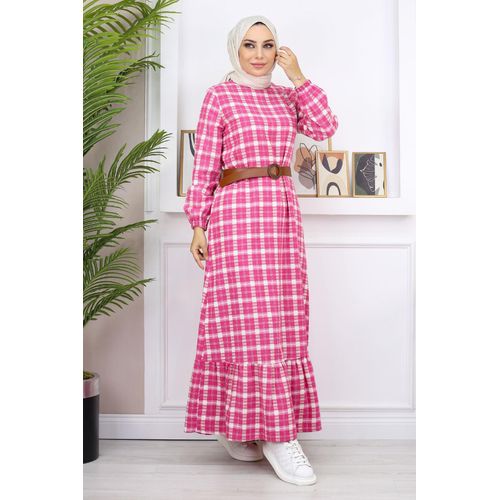 Gerüscht Hijab Kleid Rosa