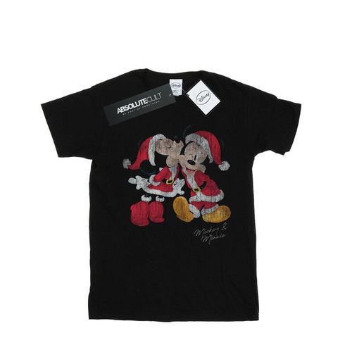 Disney Dames/Dames Mickey en Minnie Kerstkus Katoenen Vriendje T-shirt (Zwart)
