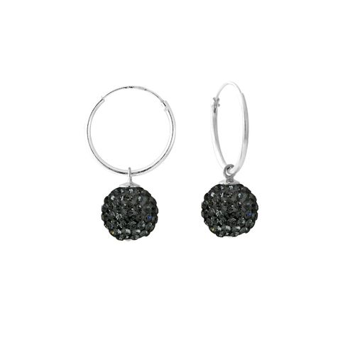Créoles bol wit kristal zwart 10 mm zilver 925 - puur kristal