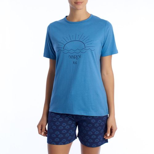 Damen-Sommerpyjama aus 100 % Baumwolle KL40000 Kurzarm-T-Shirt und Shorts, Frühlings-Sommerpyjama