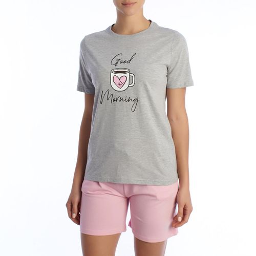 Damen-Sommerpyjama aus 100 % Baumwolle KL40000 Kurzarm-T-Shirt und Shorts, Frühlings-Sommerpyjama