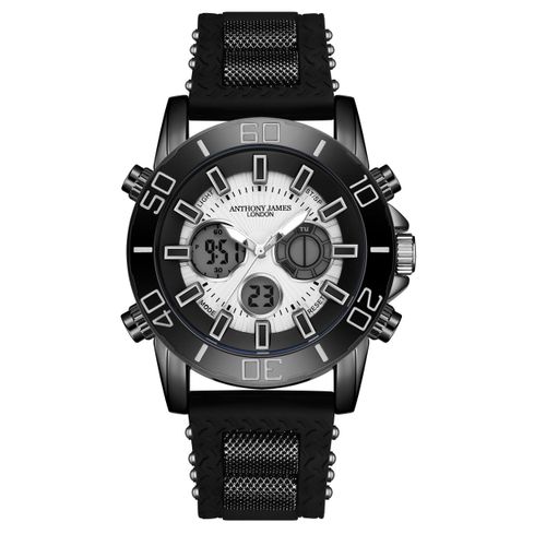 Met de hand gemonteerd, beperkt verkrijgbaar Sports Speedster Black-horloge van Anthony James - Garantietermijn van 5 jaar
