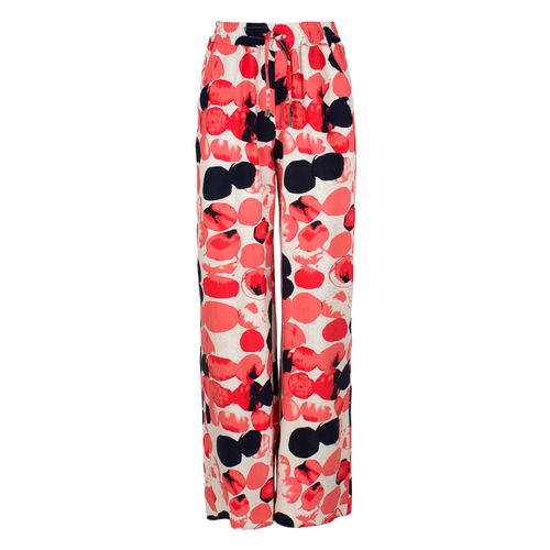 Linnen broek met abrikozenprint en wijde pijpen