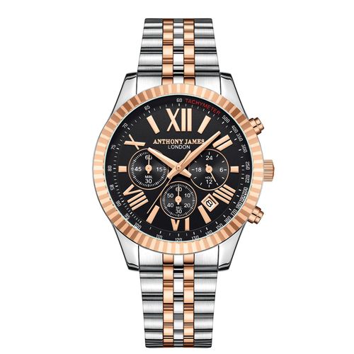 Met de hand gemonteerd, limited edition tweekleurig Chrono Sports Automatic-horloge van Anthony James - garantietermijn van 5 jaar