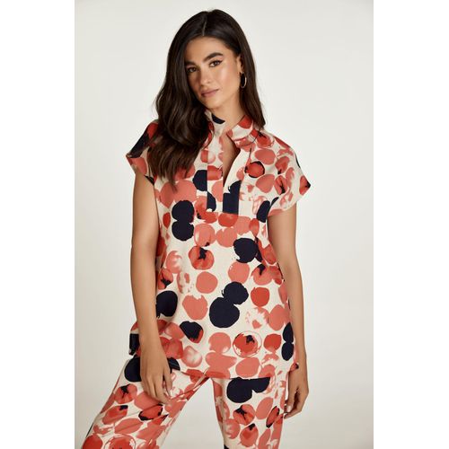Mouwloze top met abrikozenprint in linnenstijl