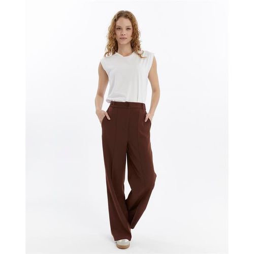 Damen Doppelt Krepp Grasnaht Detailed Tasche Palazzo-Hose Braun