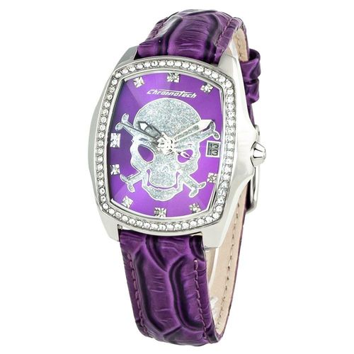 Totenkopf Lila Glitzer Uhr