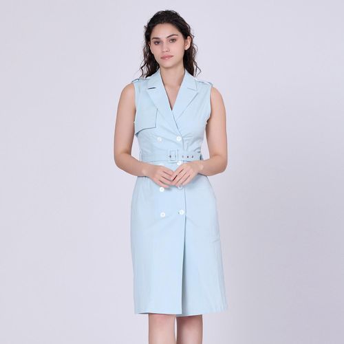 Trench -stijl mouwloze jurk met dubbele borsten
