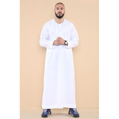 Mens witte Thobe Jubba Saoedische islamitische Arabische Eid Emirati Kaftan Jubbah kwast gewaad