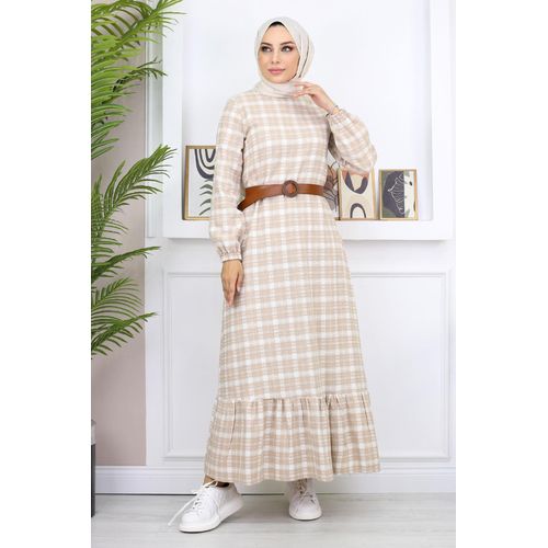 Gerüscht Hijab Kleid Beige