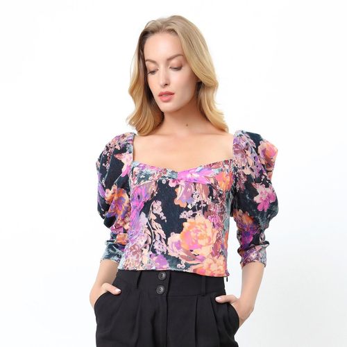 Topstijl 80's met bloemenprint en gezwollen mouwen