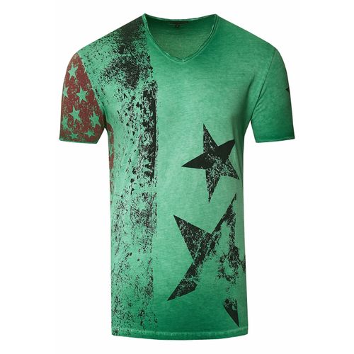 USA T-shirt met sterren en strepen en V-hals in gebruikte look