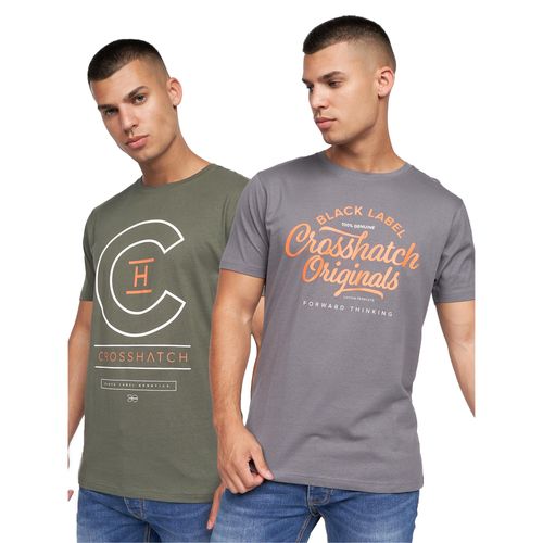 Crosshatch - "Univarsity" T-Shirt für Herren (2er-Pack) (Oliv/Grau)