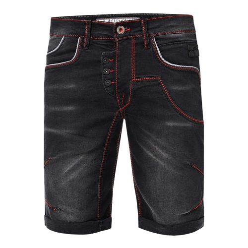 Jeans Shorts "RUBEN" mit Kontrast-Naht und offener Knopfleiste