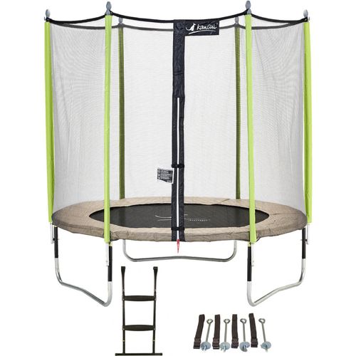 Trampolin Ø 250cm + Leiter + Verankerungsset - JUMPI 250 – Taupe/Grün