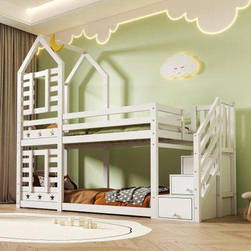 Kinderstapelbett mit Sicherheitsfunktionen, 90x200 cm, weiß