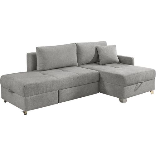 Ecksofa - 232 x 156 cm - Grau - Chenille - mit Schwenkfunktion und Bettkasten