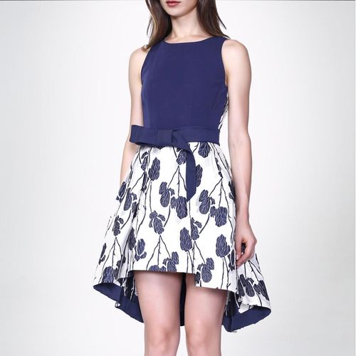 Flower Jacquard Skater -jurk en toegevoegde riem