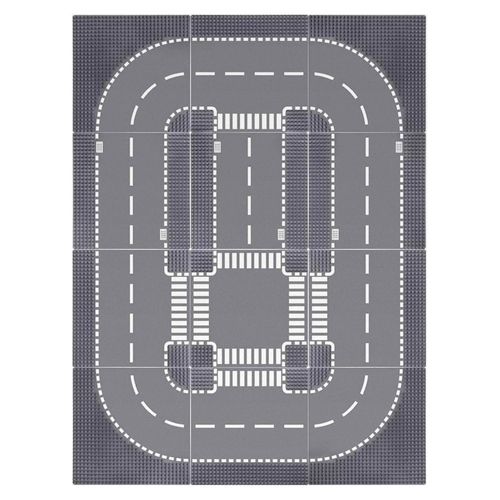 12 Platten-Set Stadtstraßen Grundplatte, 25,5 x 25,5 cm, 100% kompatibel mit den meisten Marken, 4 Kurven, 4 T-Kreuzungen, 3 gerade Platten, 1 Kreuzung
