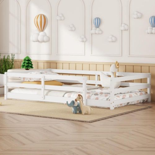 Kinderbett mit 4-Seiten-Gitter, Bett einfach aufzubauen (140x200 cm, weiß)