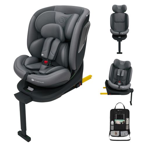 Kinderkraft I-360 2 PLUS 4-in-1-Kindersitz 40-150 cm ISOFIX 5 Sitzpositionen EASY SPIN 360 Grau mit Auto-Organizer