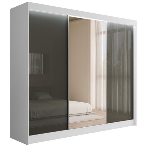 KLEIDERSCHRANK VESLI mit LED - 250 cm - Weiß|Grau