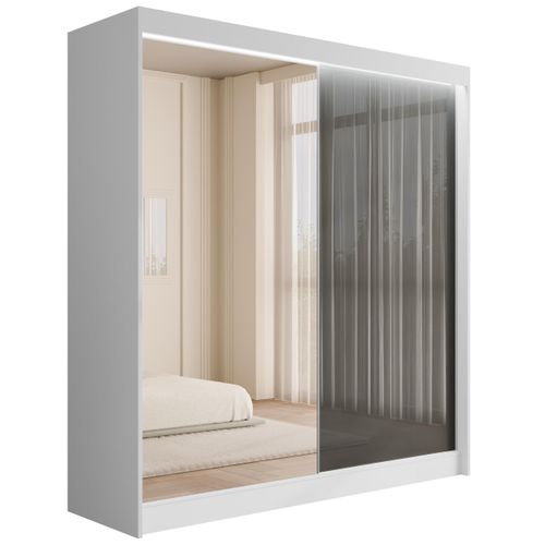 KLEIDERSCHRANK VESLI mit LED - 200 cm - Weiß|Grau