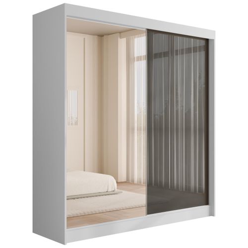 KLEIDERSCHRANK VESLI - 200 cm - Weiß|Grau