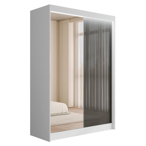 KLEIDERSCHRANK VESLI mit LED - 120 cm - Weiß|Grau