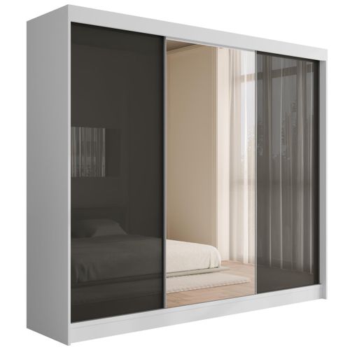 KLEIDERSCHRANK VESLI - 250 cm - Weiß|Grau