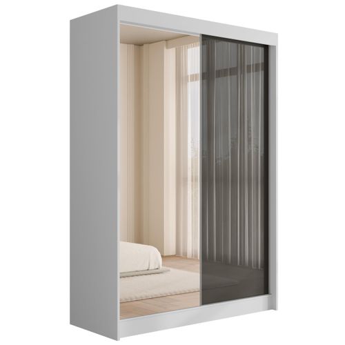 KLEIDERSCHRANK VESLI - 150 cm - Weiß|Grau