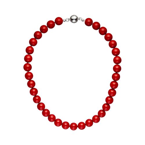 Perlenkette JOBO, rot, Halsketten, Damen, Metall Perlen, L: 45, Metall, Perlen, Perlenkette, mit Muschelkern-Perlen 45 cm