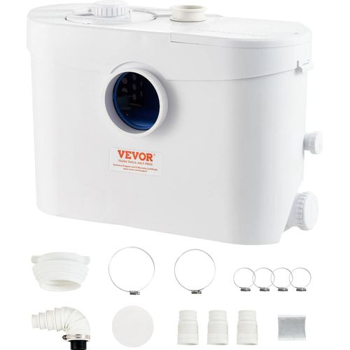 VEVOR Hebeanlage, 700 W, 9600 l/h Durchfluss, 10 m Förderhöhe, Zerkleinerer-Abwasserpumpe mit 3 Wassereinlässen für Toilette, Keller, Küche, Waschbecken, Badewanne, Abwasserentsorgung, Aufspülmaschine
