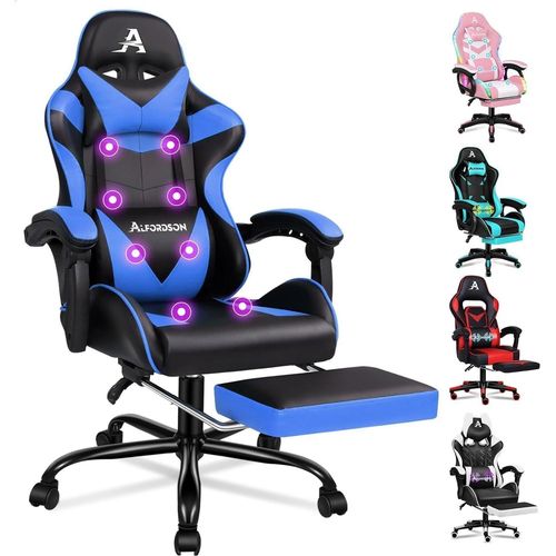 LED Gaming-Stuhl mit Massage, RGB-Beleuchtung & Lordosenstütze