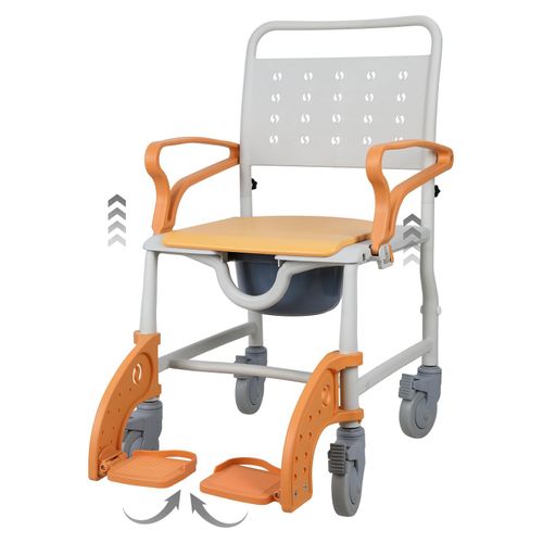 Badezimmerrollstuhl, 4-in-1-Duschrollstuhl mit Rädern, Rollstuhl mit Eimer und Sicherheitsrädern mit Feststellbremse, Dusch- und Toilettenrollstuhl für Senioren
