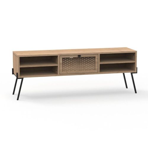 TV-MÖBEL 1 Tür, 4 Fächer und Metallfüße L140 cm - Evan